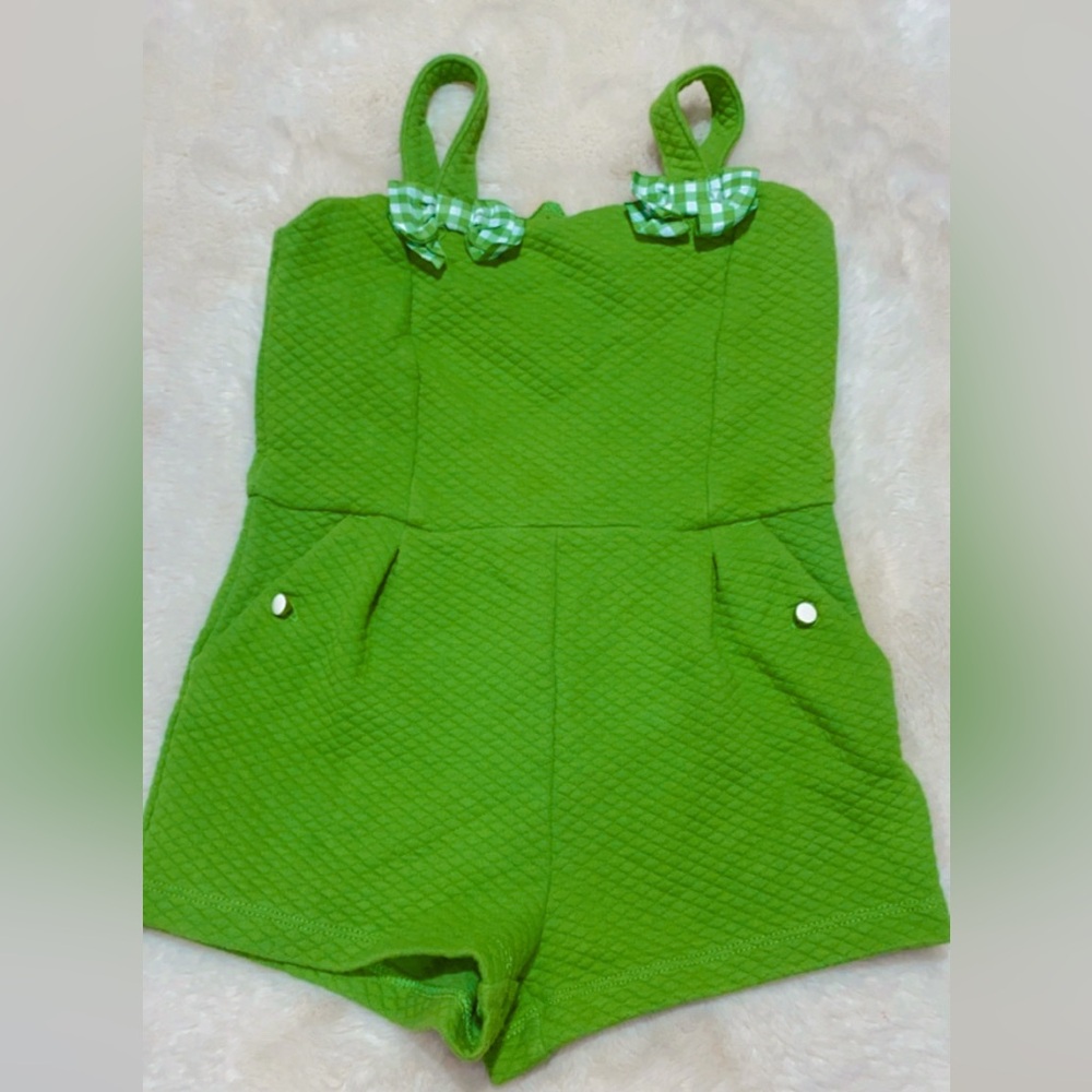 Janie and Jack 
Vibrant Green Romper with Bow Accents